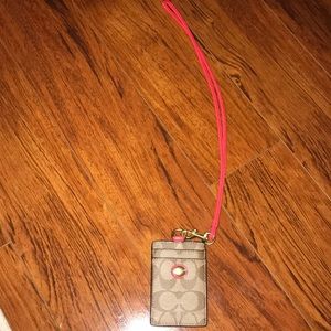 Coach tan and coral two-card wallet lanyard!